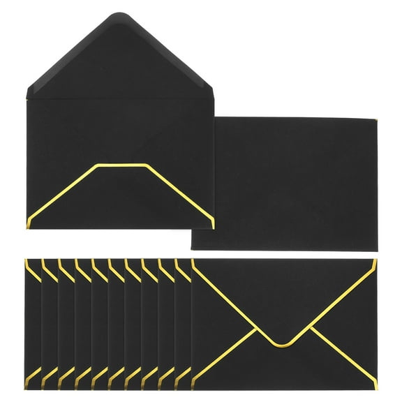Uxcell 100 Pack A7 Envelopes, 5x7 Card V Flap Envelope Round Edge Valentine Envelopes with Gold Border for Office Wedding Card Invitations Graduation Party Gift, Black