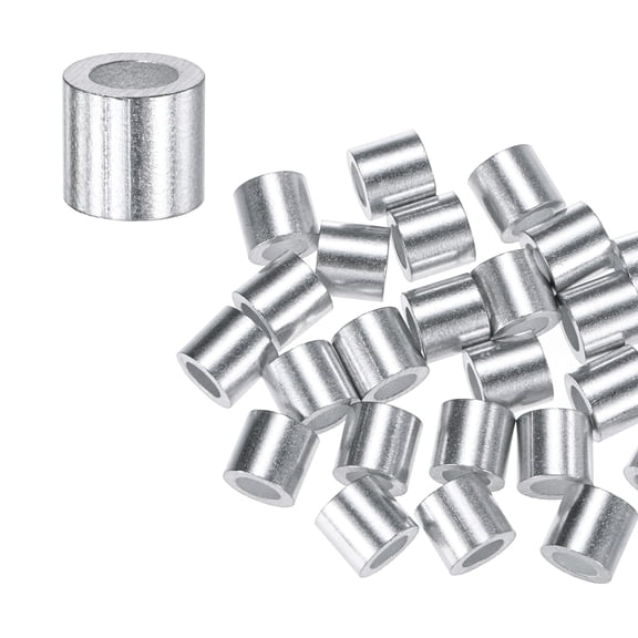 Uxcell 50-Pack Aluminum Crimping Loop Sleeves, 6mm 1/4 Round Barrel Wire Rope Sleeves