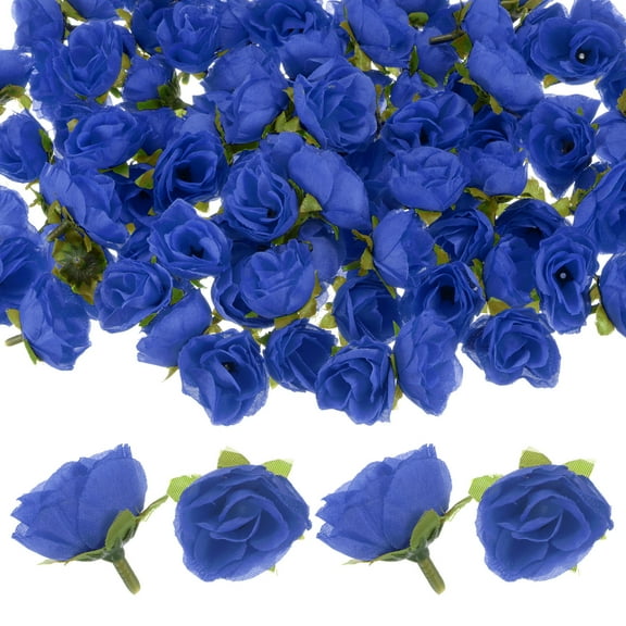 Uxcell 50 Pack Artificial Roses Heads 1.2'' Small Silk Faux Rose Head for Wedding Bouquet Party Decorations Dark Blue