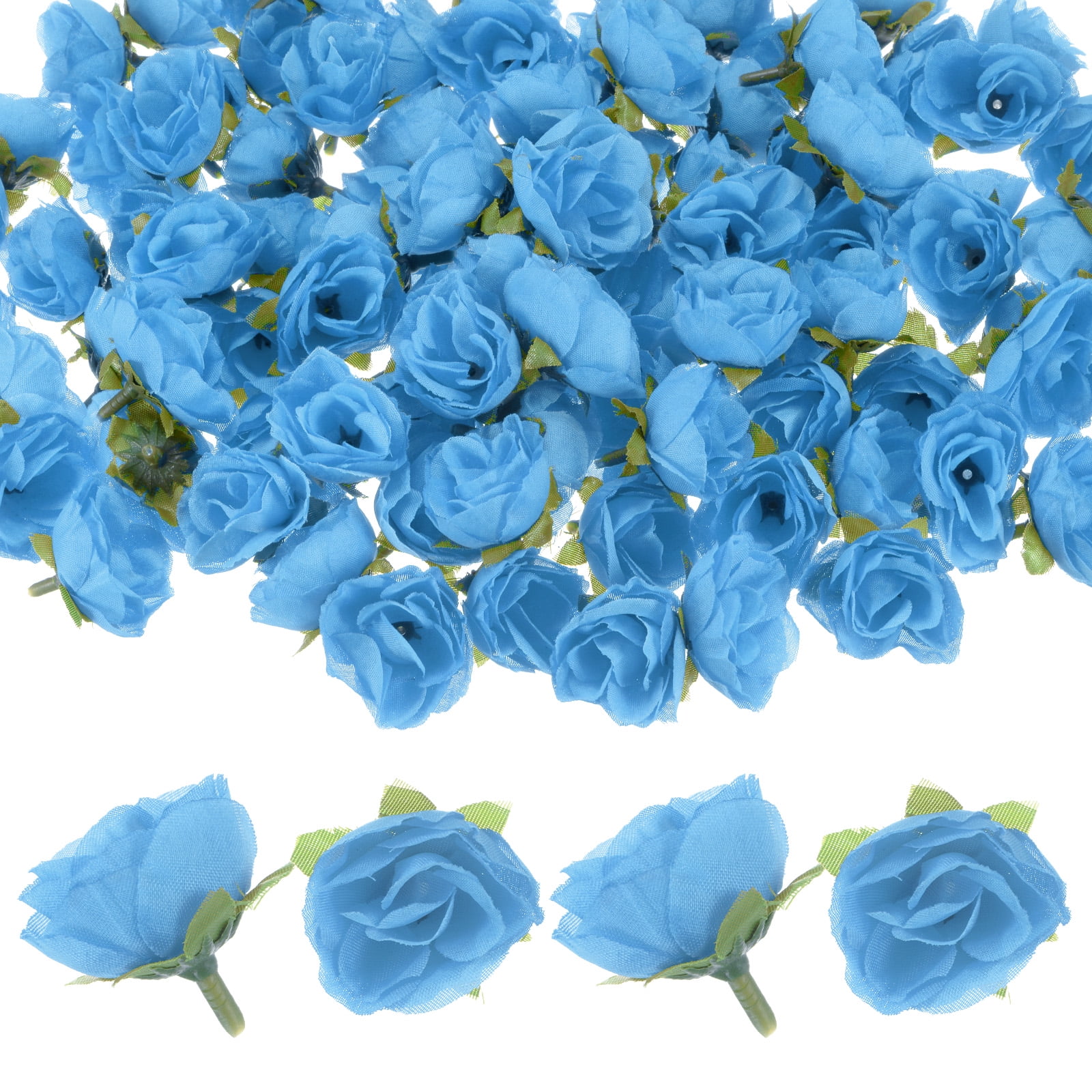 Uxcell 50 Pack Artificial Roses Heads 1.2'' Small Silk Faux Rose Head for Wedding Bouquet Party Decorations Light Blue