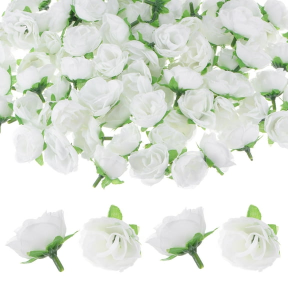 Uxcell 50 Pack Artificial Roses Heads 1.2'' Small Silk Faux Rose Head for Wedding Bouquet Party Decorations Pure White