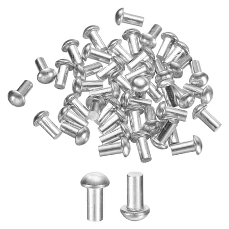 Uxcell 50 Pack Brazier Head Solid Aluminum Rivets, M4 Dia x 8mm Length Round Head Aluminum Boat Rivets for Repairing Boats, Machinery, Aircraft, Automobile Industry
