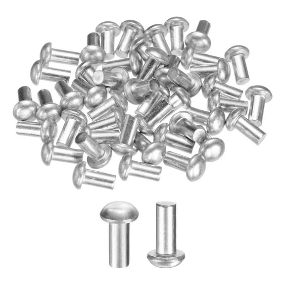 Uxcell 50 Pack Brazier Head Solid Aluminum Rivets, M6 Dia x 12mm Length Round Head Aluminum Boat Rivets for Repairing Boats, Machinery, Aircraft, Automobile Industry
