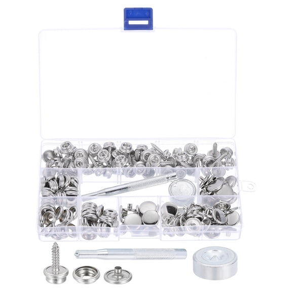 Uxcell 50 Pack Canvas Snap Kit, Fastener Tool Marine Grade Boat Canvas Snaps Heavy Duty Snap, Silver White