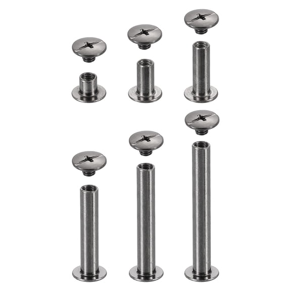 Uxcell 50 Pack Chicago Screw Rivet Metal Phillips Head Binding Post Stud for Leather Bookbinding, 5 Sizes, Gunmetal