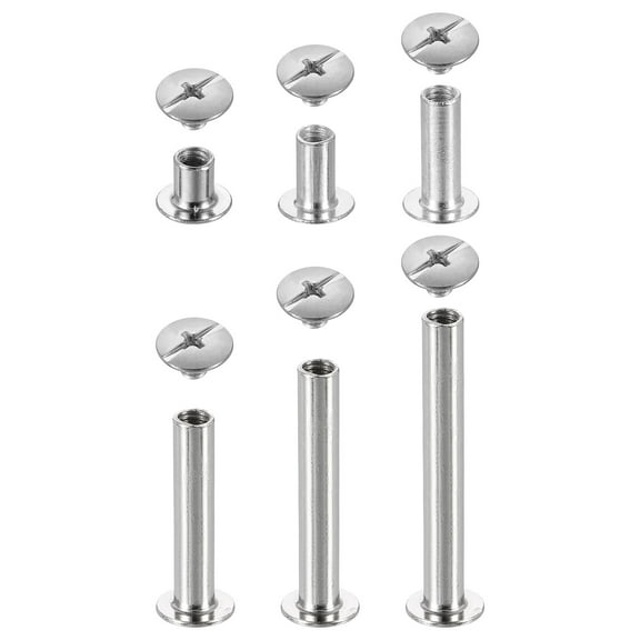 Uxcell 50 Pack Chicago Screw Rivet Metal Phillips Head Binding Post Stud for Leather Bookbinding, 5 Sizes, Silver Tone