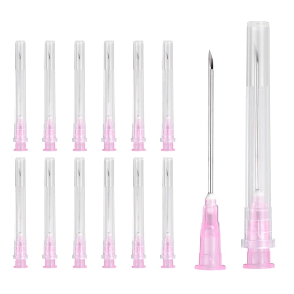 Uxcell 50 Pack Dispensing Needle 18 Gauge 1.5 Inch, Luer Lock Lab Dispensing Needle, Stainless Steel Tips for Laboratory Industrial Dispensing Refilling Inks Liquid Glue, (Pink)