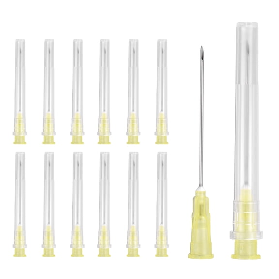 Uxcell 50 Pack Dispensing Needle 20 Gauge 1.5 Inch, Luer Lock Lab Dispensing Needle, Stainless Steel Tips for Laboratory Industrial Dispensing Refilling Inks Liquid Glue, (Yellow)