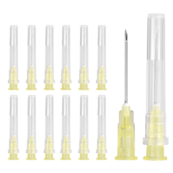 Uxcell 50 Pack Dispensing Needle 20 Gauge 1 Inch, Luer Lock Lab Dispensing Needle, Stainless Steel Tips for Laboratory Industrial Dispensing Refilling Inks Liquid Glue, (Yellow)