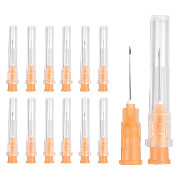 Uxcell 50 Pack Dispensing Needle 25 Gauge 0.6 Inch, Luer Lock Lab Dispensing Needle, Stainless Steel Tips for Laboratory Industrial Dispensing Refilling Inks Liquid Glue, (Orange)