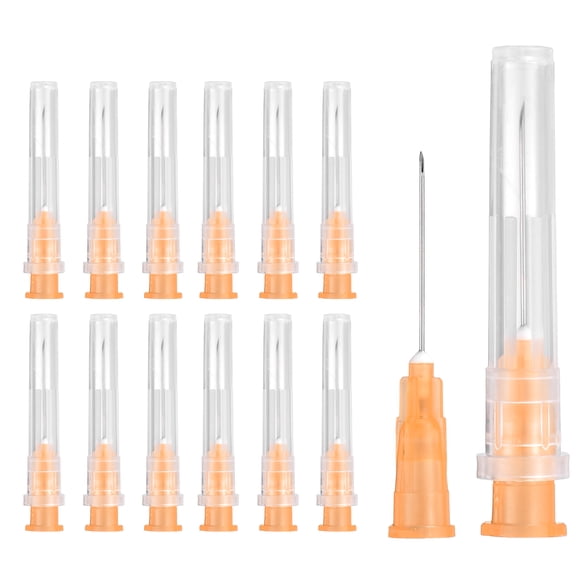 Uxcell 50 Pack Dispensing Needle 25 Gauge 0.8 Inch, Luer Lock Lab Dispensing Needle, Stainless Steel Tips for Laboratory Industrial Dispensing Refilling Inks Liquid Glue, (Orange)