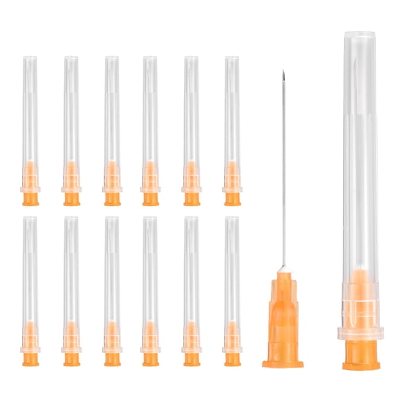 Uxcell 50 Pack Dispensing Needle 25 Gauge 1.5 Inch, Luer Lock Lab Dispensing Needle, Stainless Steel Tips for Laboratory Industrial Dispensing Refilling Inks Liquid Glue, (Orange)