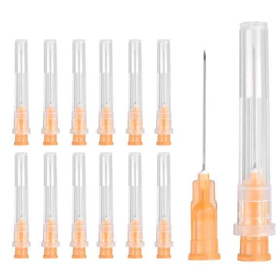 Uxcell 50 Pack Dispensing Needle 25 Gauge 1 Inch, Luer Lock Lab Dispensing Needle, Stainless Steel Tips for Laboratory Industrial Dispensing Refilling Inks Liquid Glue, (Orange)