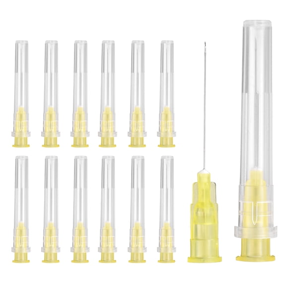 Uxcell 50 Pack Dispensing Needle 30 Gauge 1 Inch, Luer Lock Lab Dispensing Needle, Stainless Steel Tips for Laboratory Industrial Dispensing Refilling Inks Liquid Glue, (Yellow)