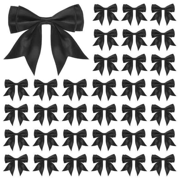Uxcell 50-Pack Double-Deck Pre Tied Bows 3.6x2.2 Inch Checkered Fabric Satin for Craft DIY Black