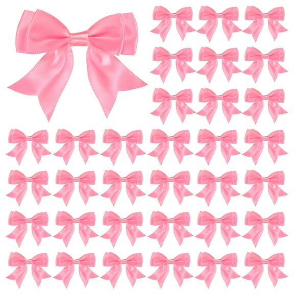 Uxcell 50-Pack Double-Deck Pre Tied Bows 3.6x2.2 Inch Checkered Fabric Satin for Craft DIY Dark Pink