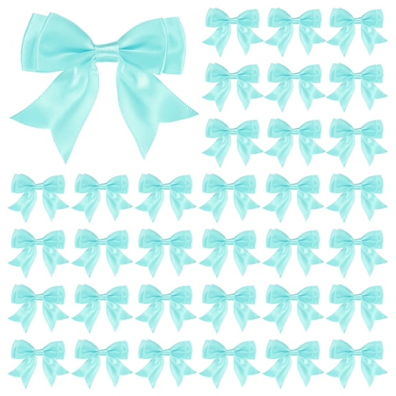 Uxcell 50-Pack Double-Deck Pre Tied Bows 3.6x2.2 Inch Checkered Fabric Satin for Craft DIY Green