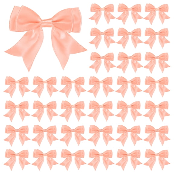 Uxcell 50-Pack Double-Deck Pre Tied Bows 3.6x2.2 Inch Checkered Fabric Satin for Craft DIY Light Pink