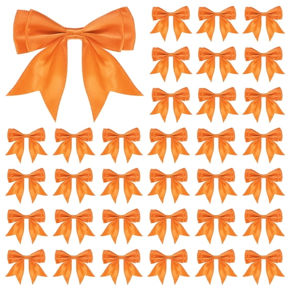 Uxcell 50-Pack Double-Deck Pre Tied Bows 3.6x2.2 Inch Checkered Fabric Satin for Craft DIY Orange
