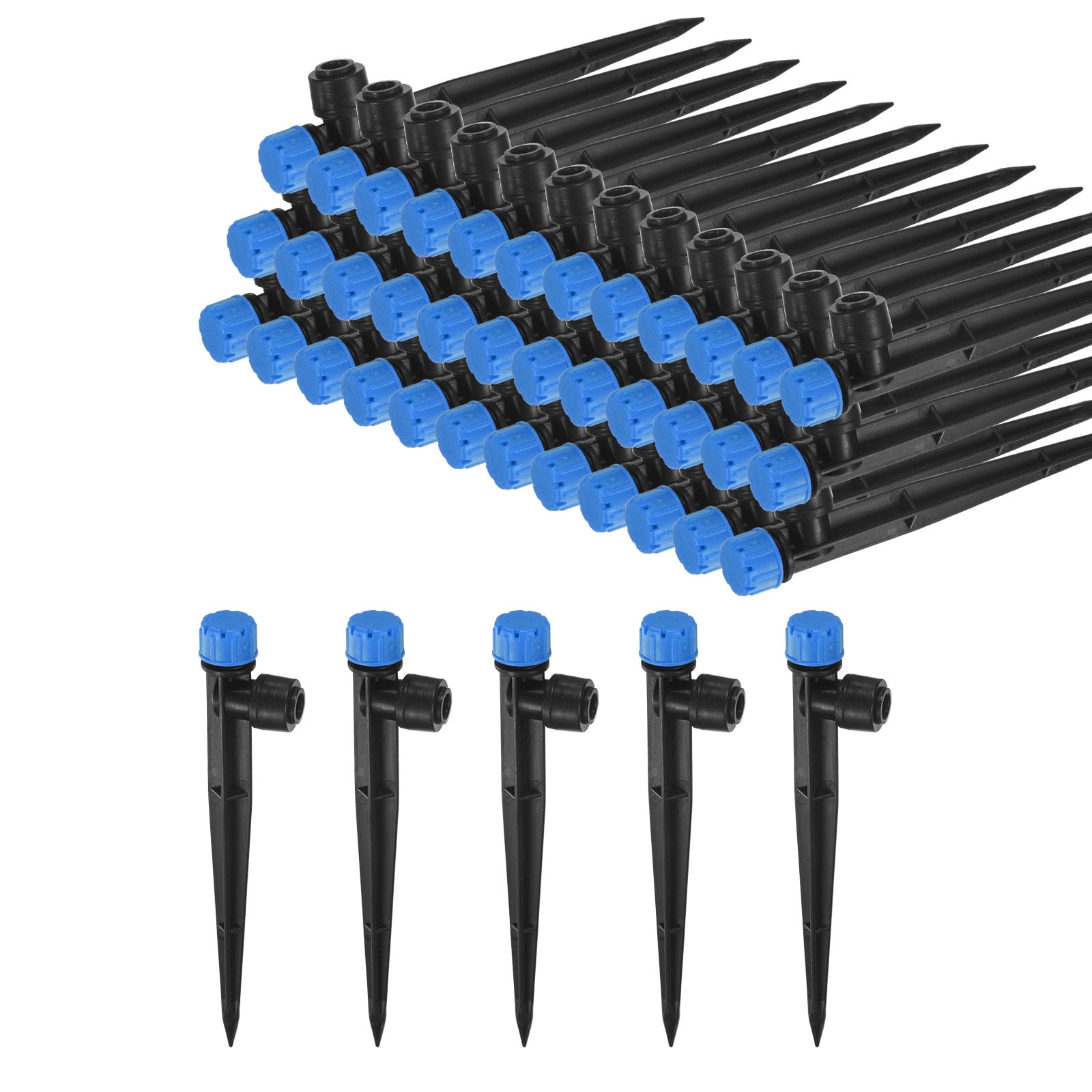 Uxcell 50-Pack Drip Irrigation Emitters, Adjustable 360 Degree Water Flow 8 Holes for 1/4" Tubing [Blue, Drip]