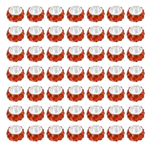 Uxcell 50 Pack European Large Hole Beads, Rhinestone Big Hole Rondelle Spacer Beads for DIY Bracelets Jewelry Making, Orange