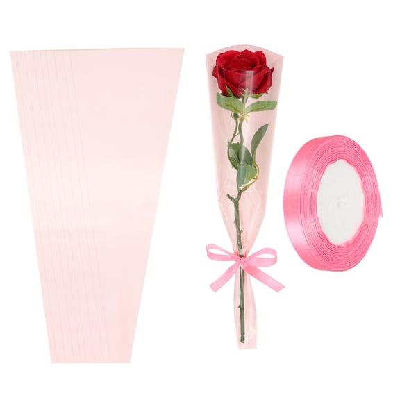 Uxcell 50 Pack Flower Wrapping Bag, Dark Pink Floral Packing Sleeves