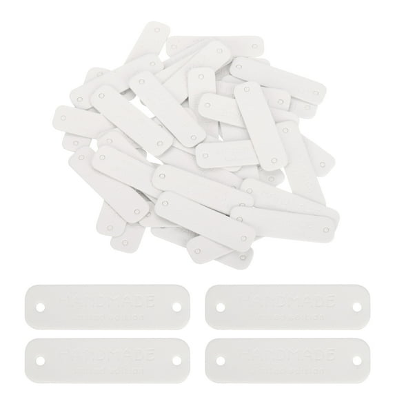 Uxcell 50 Pack Handmade Leather Labels, Handmade Tags Button 55x15mm, White