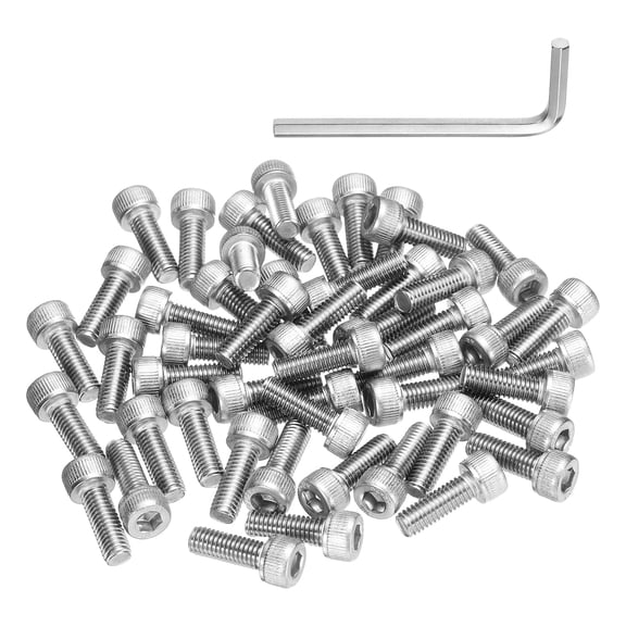 Uxcell 50 Pack Hex Socket Head Cap Screws Bolts, M5x14mm 304 Stainless Steel Socket Drive Machine Screws Bolts with Wrench, Full Threaded, Silver