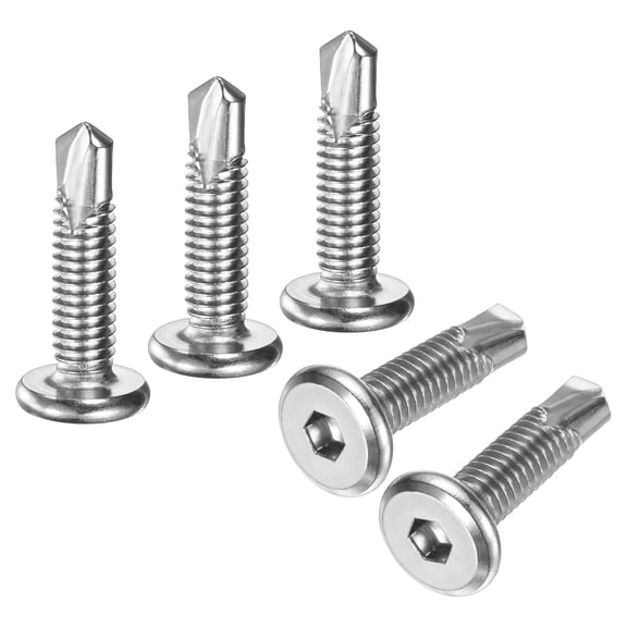 Uxcell 50 Pack Hex Socket Self Tapping Screws, 1/4 x 1 Inch Flat Head Socket Cap Bolts 410 Stainless Steel Metal Sheet Drilling Screw for Home Repair Wood [Silver Tone]
