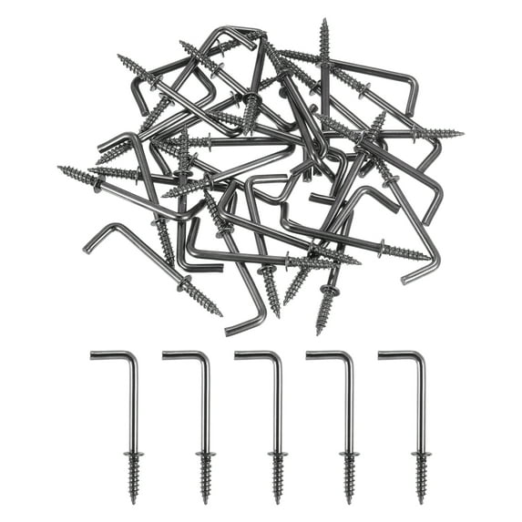 Uxcell 50 Pack L Shape Hooks, 1 1/4 Inch Right Angle Screw Hooks for Hanging, Black Bronze