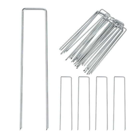 Uxcell 50 Pcs Landscape Staples 8" 16 Gauge Garden Stakes Silver