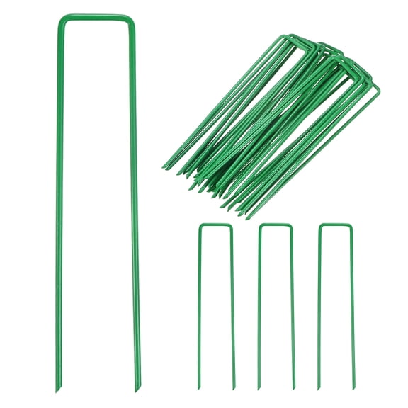 Uxcell Landscape Staples, 6" 12 Gauge U-Shaped Garden Stakes Galvanized Anti-Rust Sod Staples Spikes Pins for Garden [Green] 20