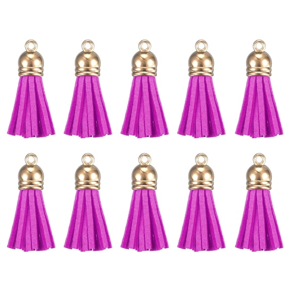 Uxcell 50 Pack Leather Tassel Keychain Charm Bulk with Cap for DIY, Dark Purple