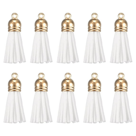 Uxcell 50 Pack Leather Tassel Keychain Charm Bulk with Cap for DIY, White