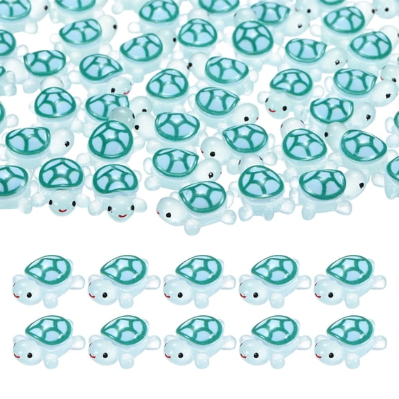 Uxcell 50-Pack Luminous Mini Resin Turtles, 3.39" Glow in the Dark Tiny Sea Turtle for Fairy Garden/Micro Landscaping/Dollhouse, Cute Miniature Ocean Animal Figurine to Hide [Cyan]