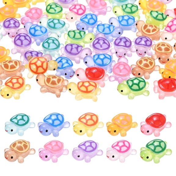 Uxcell 50-Pack Luminous Mini Resin Turtles, 3.39" Glow in the Dark Tiny Sea Turtle for Fairy Garden/Micro Landscaping/Dollhouse, Cute Miniature Ocean Animal Figurine to Hide [Multicolor]