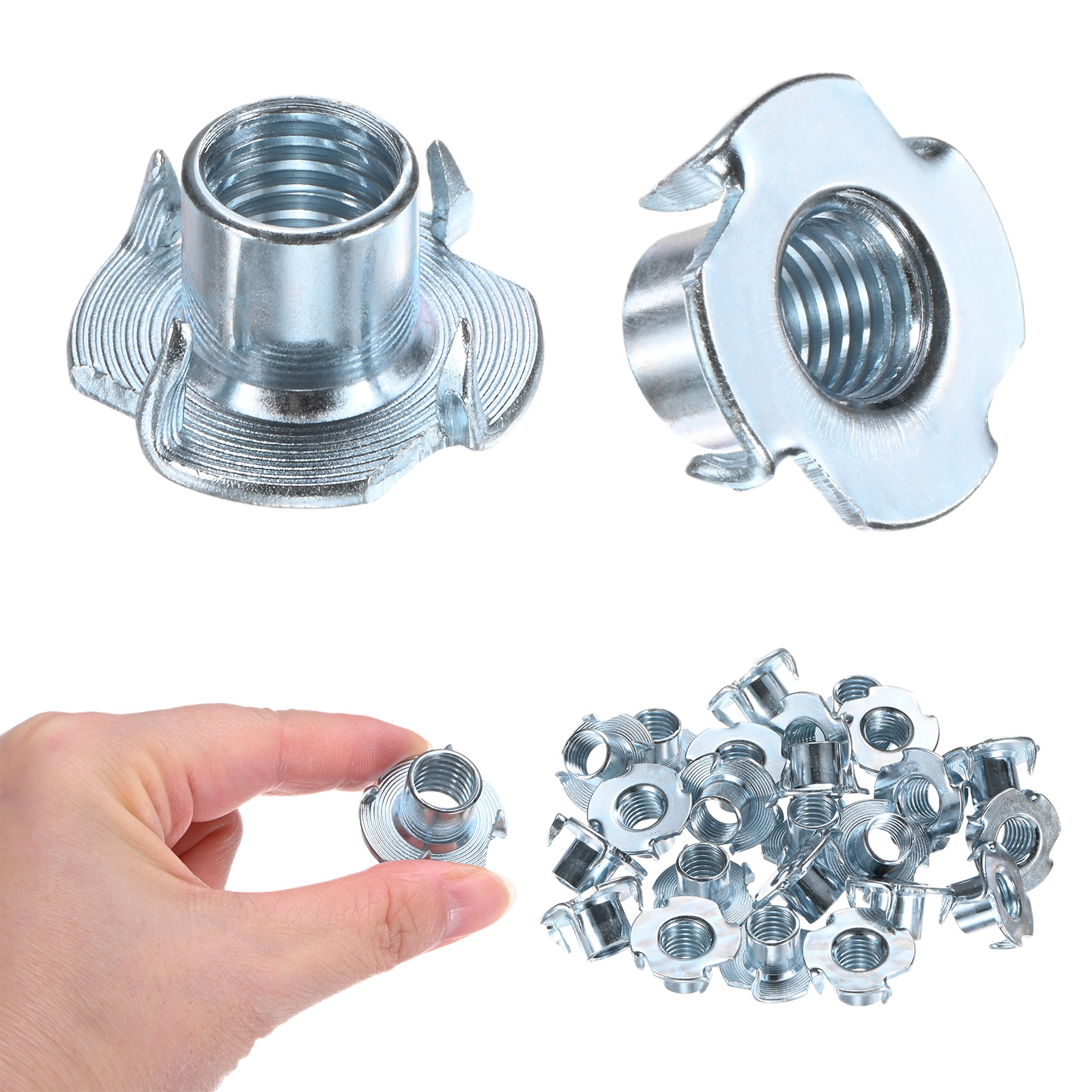 Uxcell 50-Pack M12x14mm T-nut, Carbon Steel4-Pronged Tee Nut Threaded Insert Corrosion Resistant Fasteners