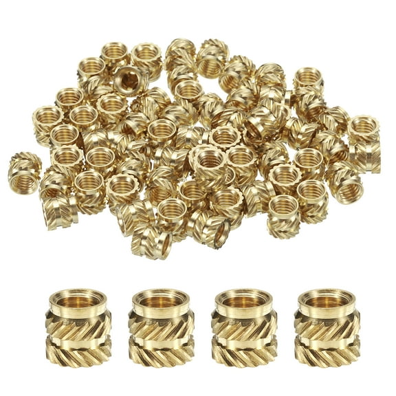Uxcell 50 Pack M5 Threaded Inserts Brass Heat Set Insert M5x6.5mm, OD 7mm Knurled Insert Nuts