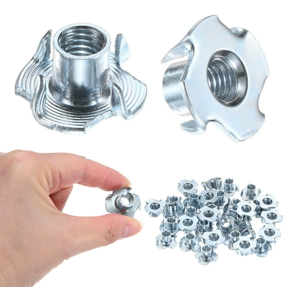 Uxcell 50-Pack M8x11mm T-nut, Carbon Steel4-Pronged Tee Nut Threaded Insert Corrosion Resistant Fasteners
