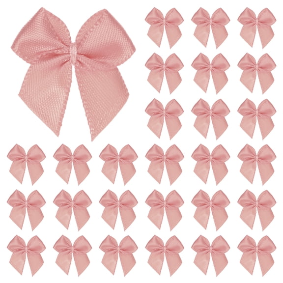 200-Pack Mini Craft Ribbon Bow 1x1 Inch Checkered Fabric Satin Ribbon Bows Boutique for Craft DIY/Treat Bags/Hair Bow Sewing/Wedding/Birthday/Party/Christmas [Gray Pink]