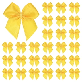 Uxcell 50 Pack Mini Craft Ribbon Bow 0.98 x 0.98 inch Checkered Fabric Satin Ribbon Bows Boutique for DIY Yellow