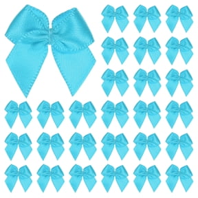 Uxcell 50 Pack Mini Craft Ribbon Bow 0.98 x 0.98 inch Checkered Fabric Satin Ribbon Bows Boutique for DIY Light Blue