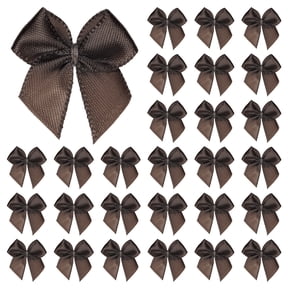 Uxcell 50 Pack Mini Craft Ribbon Bow 0.98 x 0.98 inch Checkered Fabric Satin Ribbon Bows Boutique for DIY Brown