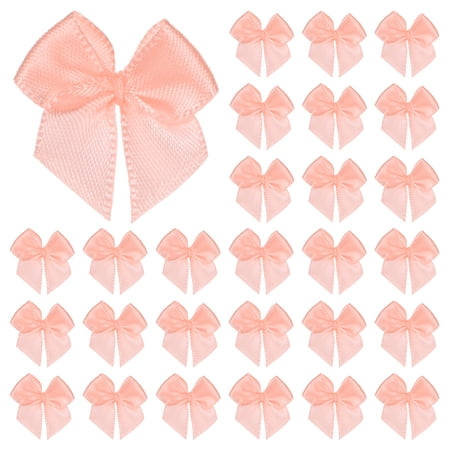 Uxcell 50 Pack Mini Craft Ribbon Bow 0.98 x 0.98 inch Checkered Fabric Satin Ribbon Bows Boutique for DIY Light Orange