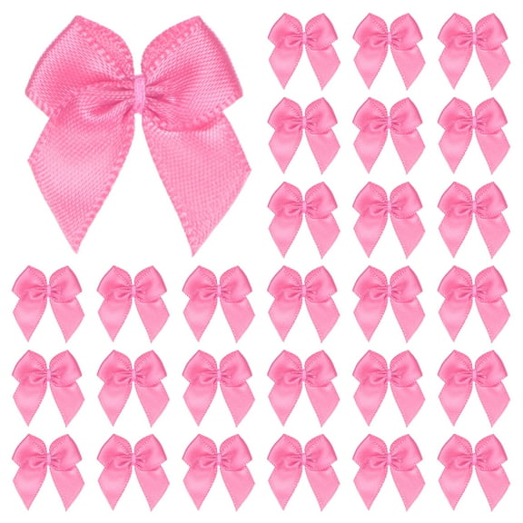Uxcell 50 Pack Mini Craft Ribbon Bow 0.98 x 0.98 inch Checkered Fabric Satin Ribbon Bows Boutique for DIY Medium Pink