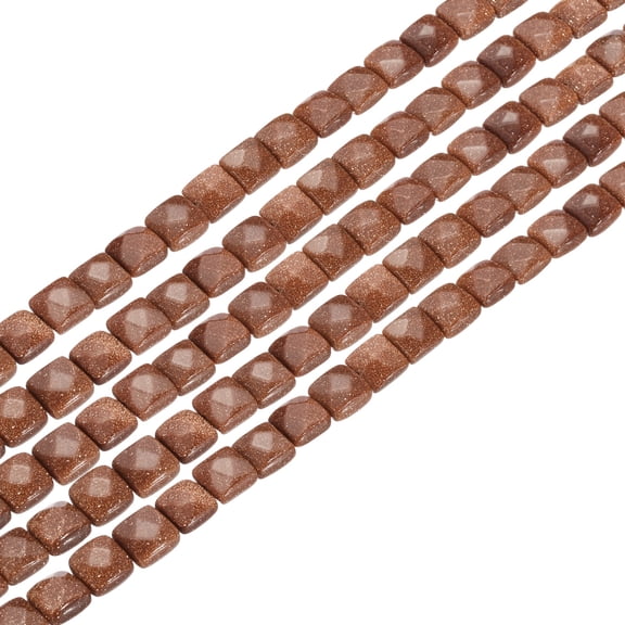 Uxcell 50 Pack Natural Stone Beads, 8mm Faceted Square Agate Beads Bulk Gold Sand Stones, for DIY Jewelry Making Necklace Bracelet Accessories, 2 Strands