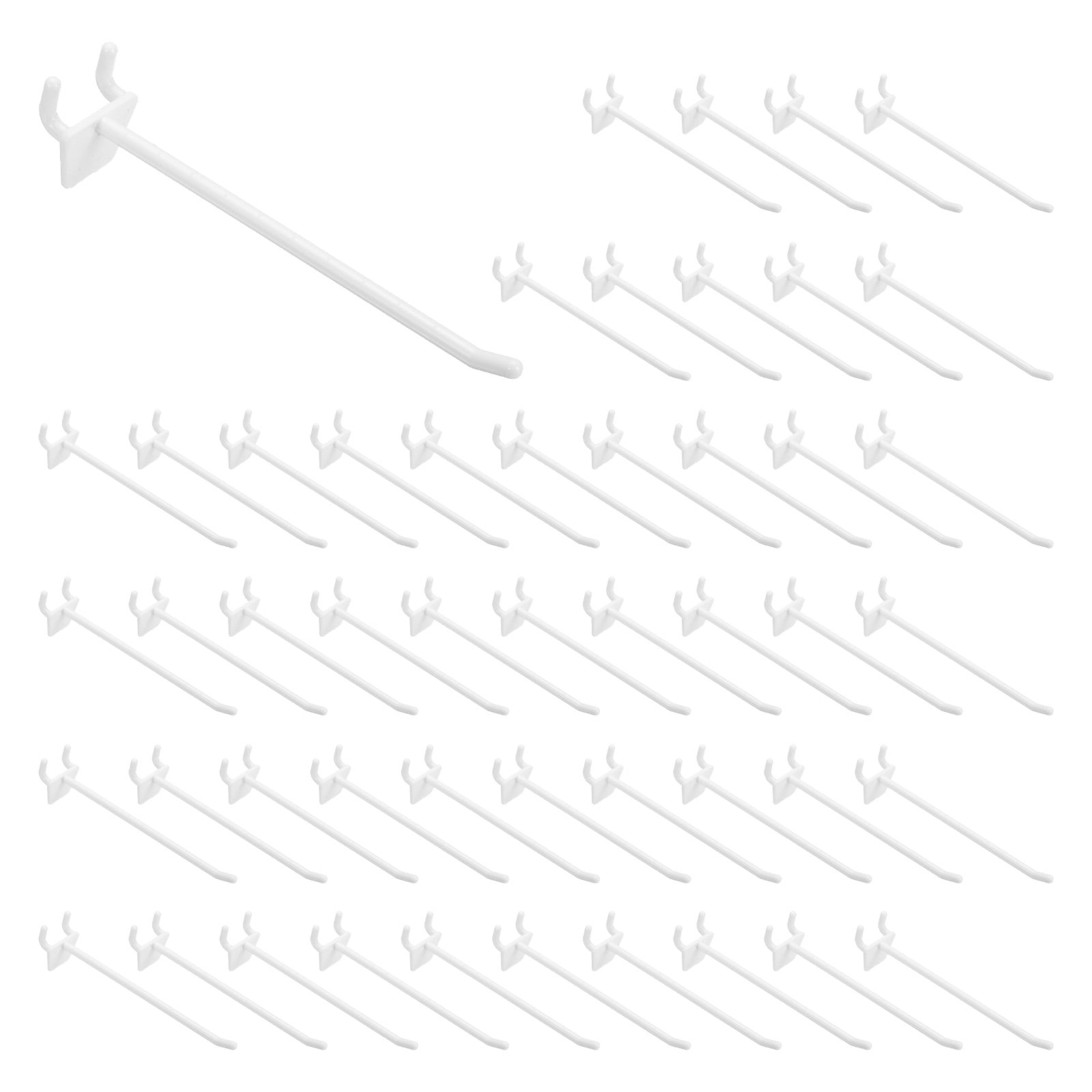 Uxcell 50 Pack Pegboard Hooks, 6 Inch Durable Plastic Pegboard Display Hooks Peg Board Organizer Accessories for Garage Craft Organization Wall Shop Gridwall Jewelry, White