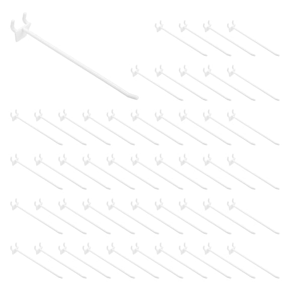 Uxcell 50 Pack Pegboard Hooks, 8 Inch Durable Plastic Pegboard Display Hooks Peg Board Organizer Accessories for Garage Craft Organization Wall Shop Gridwall Jewelry, White