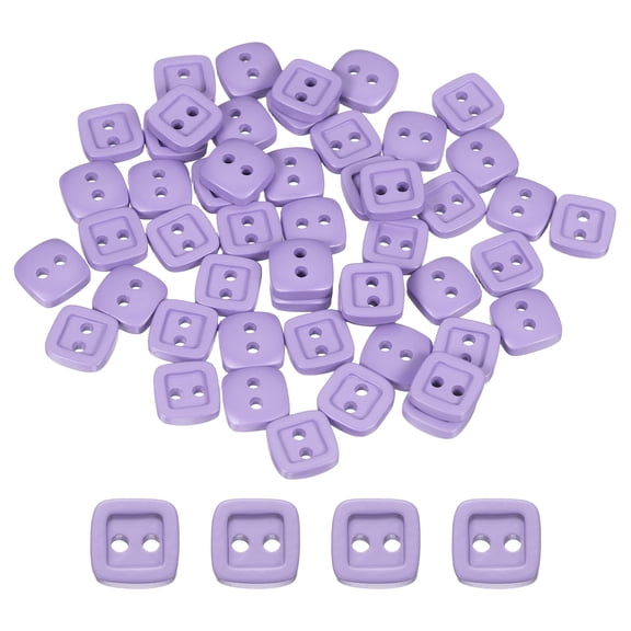 Uxcell 50 Pack Resin Buttons, 3/8" (9mm) 2 Holes Solid Color Sewing Craft Shirt Buttons for Sewing Blouse Coat Windbreaker Hat Doll Decoration DIY Crafts (Square, Purple)