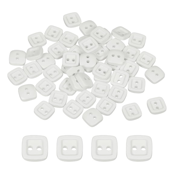 Uxcell 50 Pack Resin Buttons, 3/8" (9mm) 2 Holes Solid Color Sewing Craft Shirt Buttons for Sewing Blouse Coat Windbreaker Hat Doll Decoration DIY Crafts (Square, White)